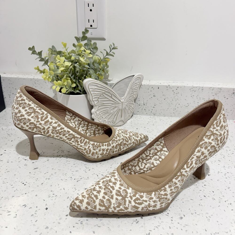 Cosy Island SoftBounce Pointed Toe Stiletto Heeled Pump Brown Spotted Size 10 TS